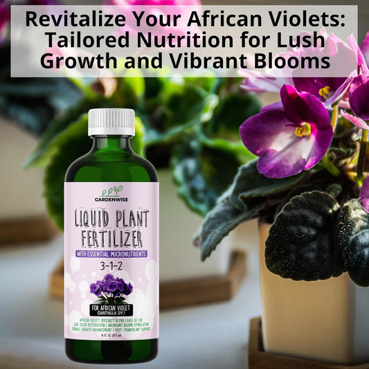 3-1-2 African Violet Fertilizer for Indoor Plants: Liquid Fertilizer with Essential Micronutrients Drops - Plant Food for African Violets (8 oz)