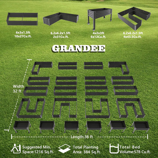 A ANLEOLIFE 22-Pack Deep Root Galvanized Raised Garden Beds Outdoor for Planting Vegetables Flowers Herb, Quartz Grey