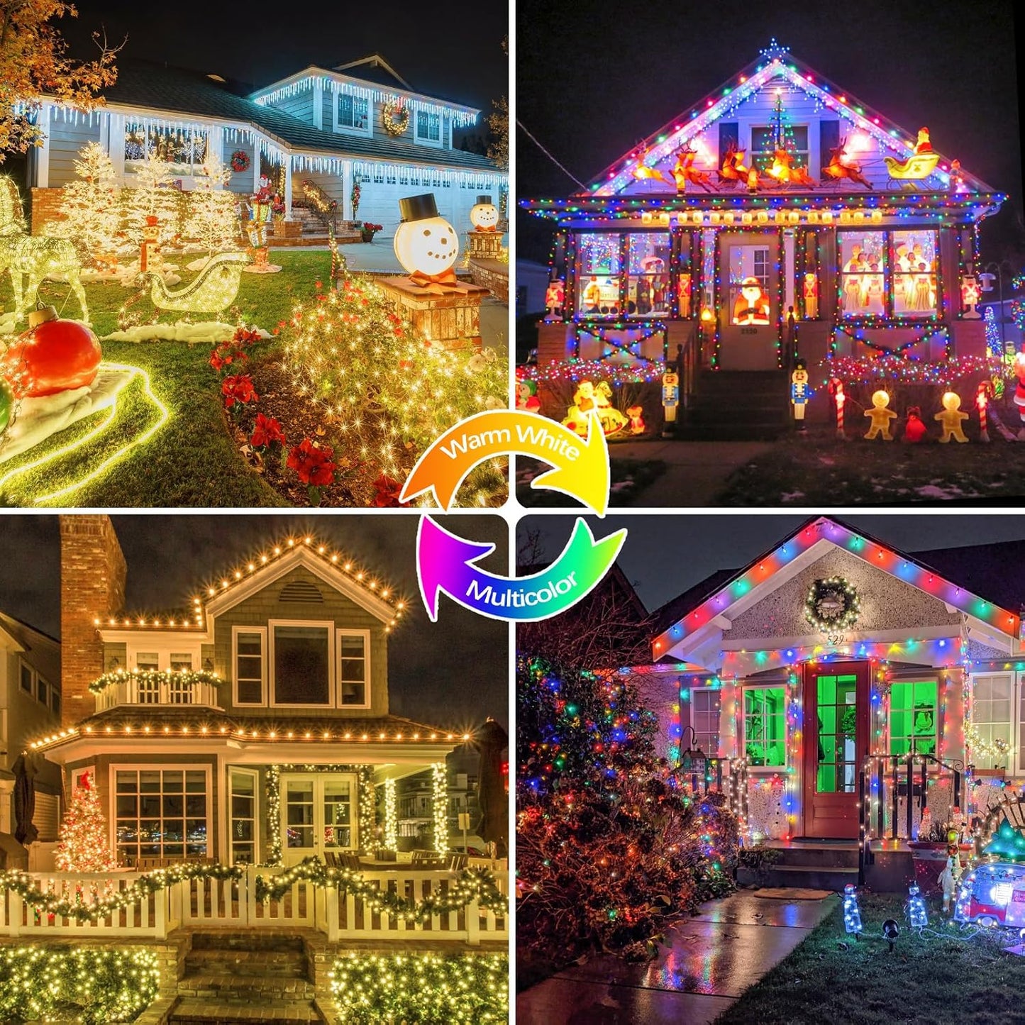 SANJICHA Warm White and Multicolor Color Changing Solar String Lights, Extra-Long 2PK 144FT 400LED Solar Fairy Lights Outdoor Waterproof, Copper Wire 8 Modes for Garden Party Wedding Decorations