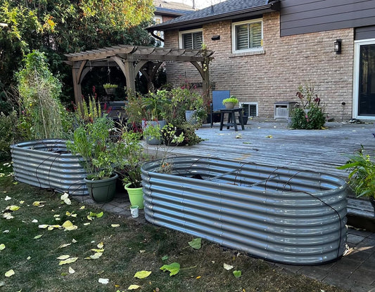 4 Pack 8x3x2FT Galvanized Raised Garden Bed Kit Oval Metal Ground Planter Box Outdoor Bottomless Planter Raised Beds for Vegetables Flowers Herbs Fruits, Gray