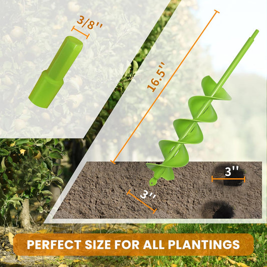 TCBWFY 3"x16.5" Garden Auger,Solid Shaft Dual-Spiral High Efficiency Auger Drill Bit for Planting - Perfect for Planting Bulbs, Flowers, and Small Trees
