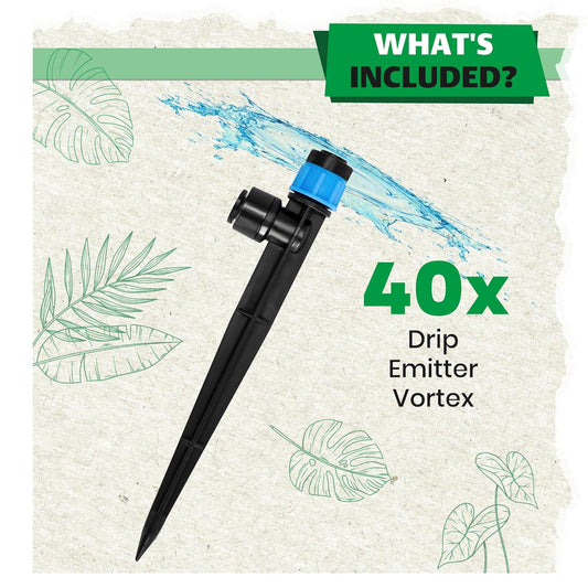Bonviee 40-Pack Drip Irrigation Emitters, 1/4" Push-to-Connect Irrigation Stakes β Adjustable 360Β° Water Saving Garden Sprinklers for Potted Plants, Lawn, Vegetable Beds