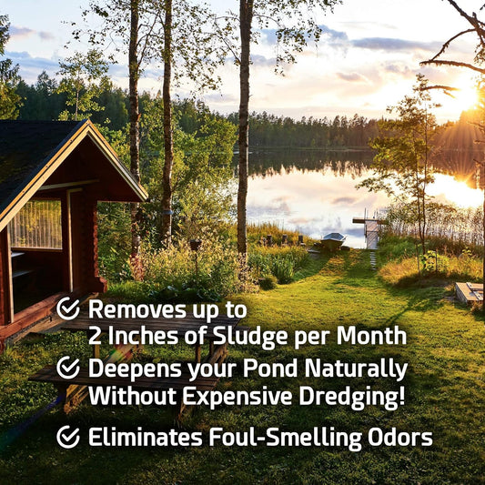 Pond Sludge Remover – 5 Pounds Beneficial Pond Bacteria & Enzyme Treatment - 100% Natural Muck Digester – Safe for All Aquatic Life and Recreation - Made in The USA