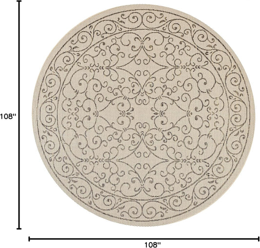 JONATHAN Y SMB106A-9R Charleston Vintage Filigree Textured Weave Beige/Brown 9' Round Indoor/Outdoor Area Rug, Pet Friendly, Non-Shedding, Stain Resistant, Easy-Cleaning for Backyard, Patio, Porch