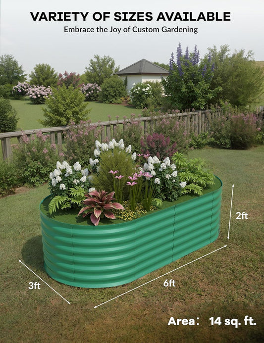 2 Pcs Raised Garden Beds Outdoor 6x3x2 ft - Galvanized Steel Planter Box for Vegetables, Flowers, Rust-Resistant Garden Box, Easy Assembly Raised Beds, Durable Planters for Outdoor Plants, Green