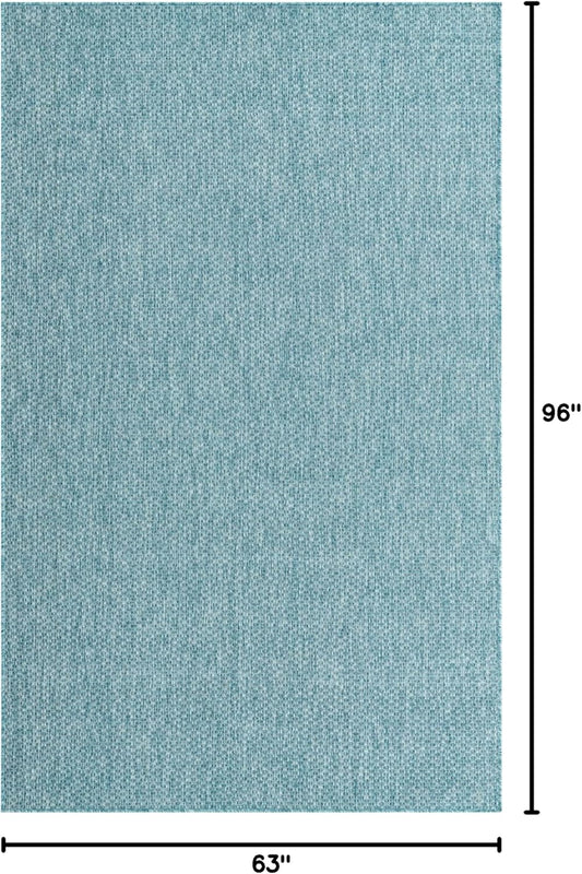 Unique Loom Collection Casual Transitional Solid Heathered Indoor/Outdoor Flatweave Area Rug (5' 3" x 8' Rectangle, Aquamarine/Ivory)