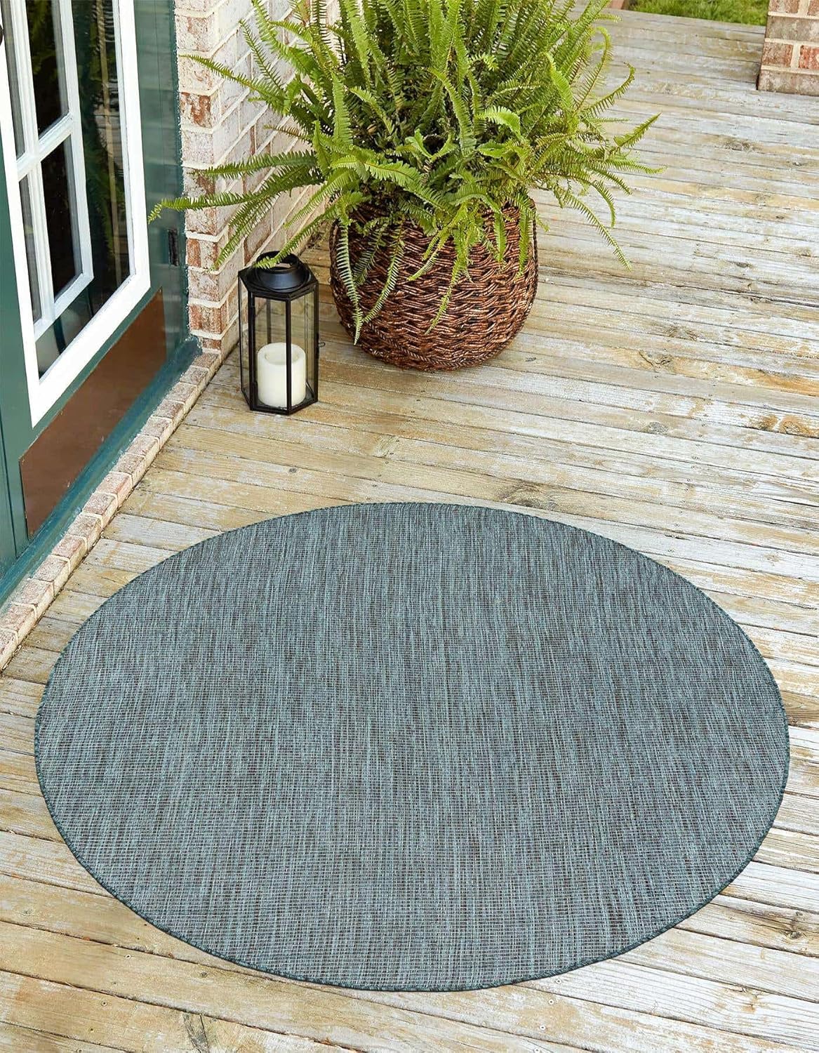 Unique Loom Outdoor Solid Collection Area Rug (10' Round Teal/Navy Blue)