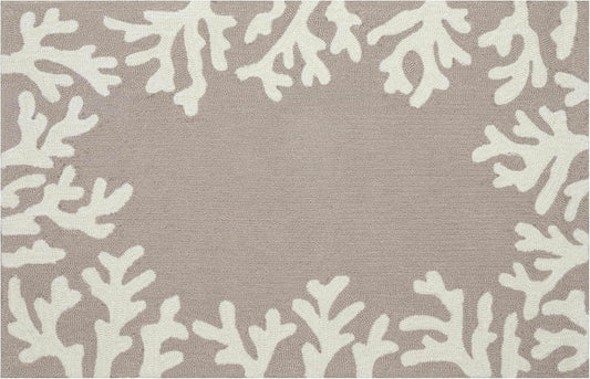 Liora Manne CAPRI Indoor/Outdoor Handmade Synthetic Blend Durable Area Rug - Traditional Border Coastal Beach Accent (Coral Border Silver) (2'6" x 4')