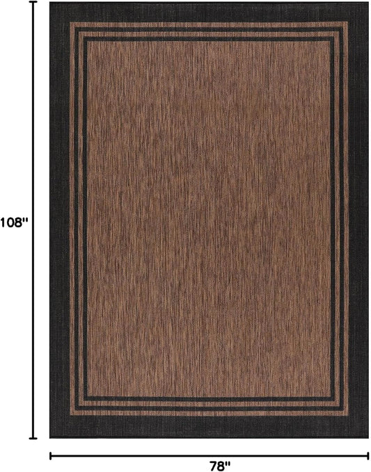 Bordered Outdoor Rug 6x9 Washable Outside Carpet for Indoor Patio Porch Waterproof Easy Cleaning Non Shedding Area Rugs Nut Brown 6 x 9