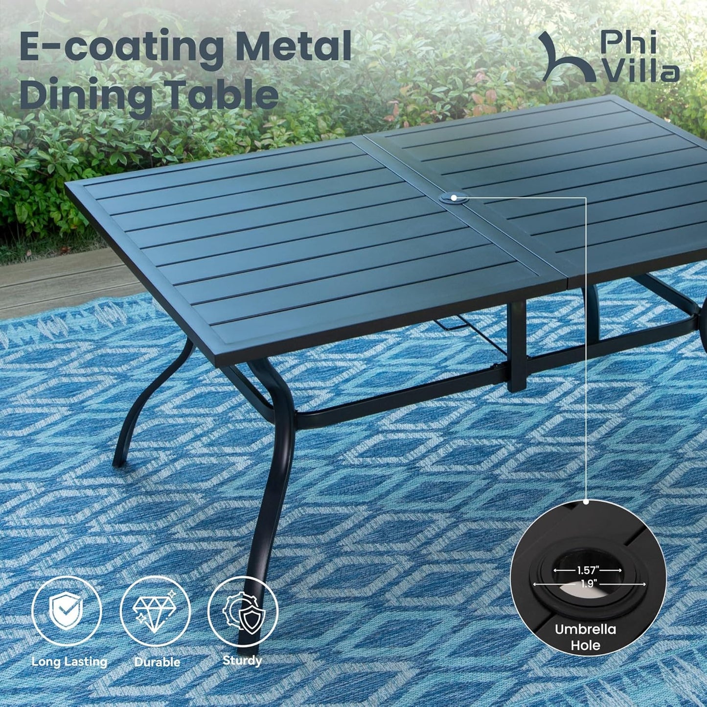 PHI VILLA Patio Dining Set for 6, Large Metal Table and 6 Outdoor Swivel Dining Chairs with Textilene Mesh Fabric, All Weather Patio Dining Furniture Set for Deck Lawn Garden (Gray)
