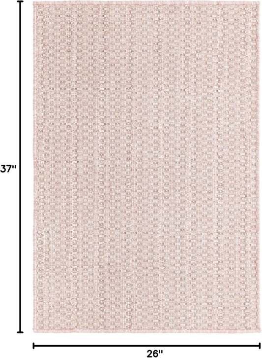 Unique Loom Collection Casual Transitional Solid Heathered Indoor/Outdoor Flatweave Area Rug (2' 2" x 3' 1" Rectangle, Whisper Pink/Ivory)