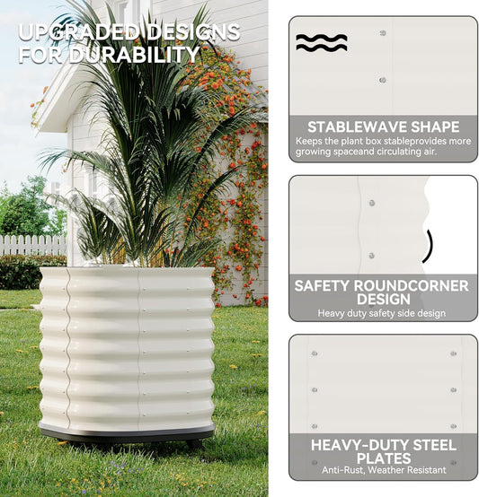 24x24x28in Galvanized Raised Garden Bed with Wheels & Water Reservoir β Durable Outdoor Planter Box, Elevated Raised Beds for Gardening, Portable Garden Box for Indoor/Outdoor Plants,White