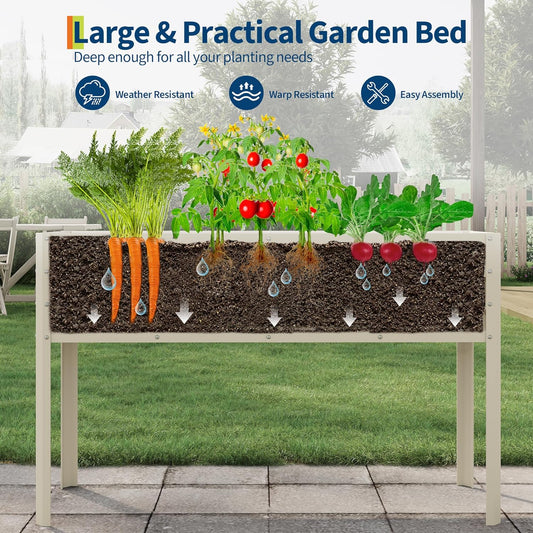 Galvanized Raised Garden Bed with Legs - 50Ã32Ã17In Metal Planter Box for Vegetables, Outdoor Raised Garden Beds Gardening, Durable Planter Raised Beds, Sturdy Planters for Outdoor Plants (Beige)