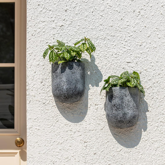 LA JOLIE MUSE Wall Hanging Planters for Indoor Plants,Hanging Flower Pots for Air Plants Succulent, Set of 2, 5.7L*4.1W*7H, Rock Gray