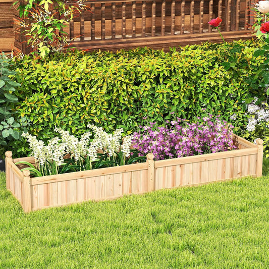Giantex Wood Raised Garden Bed, Planting Bed with Corner Drainage, Non-Woven Liner for Growing Vegetables, Flowers, Herbs, Fruits, 89âx23.5âx16â Divisible Planter Box for Backyard, Garden, Lawn