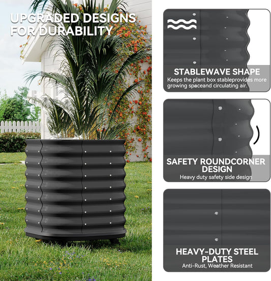 24x24x28in Galvanized Raised Garden Bed with Wheels & Water Reservoir β Durable Outdoor Planter Box, Elevated Raised Beds for Gardening, Portable Garden Box for Indoor/Outdoor Plants, Gray