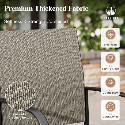 HERA'S HOUSE 5 Piece Patio Dining Set, 4 x Brown Textilene Dining Chair and 37" Square Wood-Like Dining Table with Umbrella Hole, Outdoor Table and Chairs Set for Lawn Garden Backyard Deck