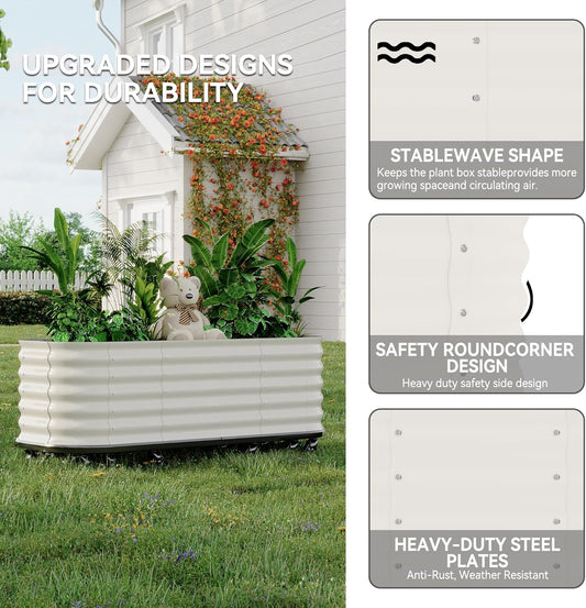 95x24x20in Galvanized Raised Garden Bed with Wheels & Water Reservoir β Durable Outdoor Planter Box, Elevated Raised Beds for Gardening, Portable Garden Box for Indoor/Outdoor Plants,White