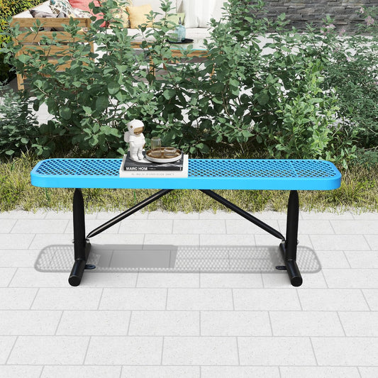 4 Feet Heavy Duty Metal Park Bench for Outside, Outdoor Bench with Portable Frame, Commercial Benches for Shopping Mall, Store, Park, Patio, Deck, Blue