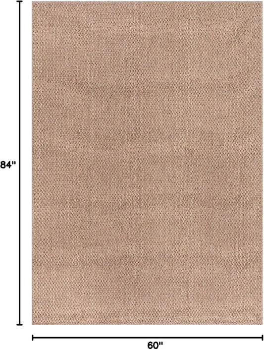 CAMILSON Easy Jute Rug 5x7, Indoor Outdoor Natural Color Farmhouse Area Rugs for Living Room Patio and Kitchen Rug, Solid Boho Woven Design, Easy-Cleaning, Washable Outside Carpet Alfombras (5 x 7)