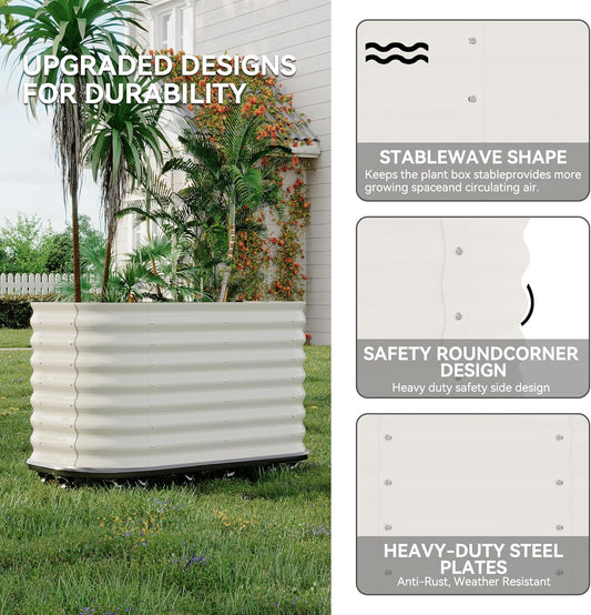 59x24x28in Galvanized Raised Garden Bed with Wheels & Water Reservoir â Durable Outdoor Planter Box, Elevated Raised Beds for Gardening, Portable Garden Box for Indoor/Outdoor Plants,White