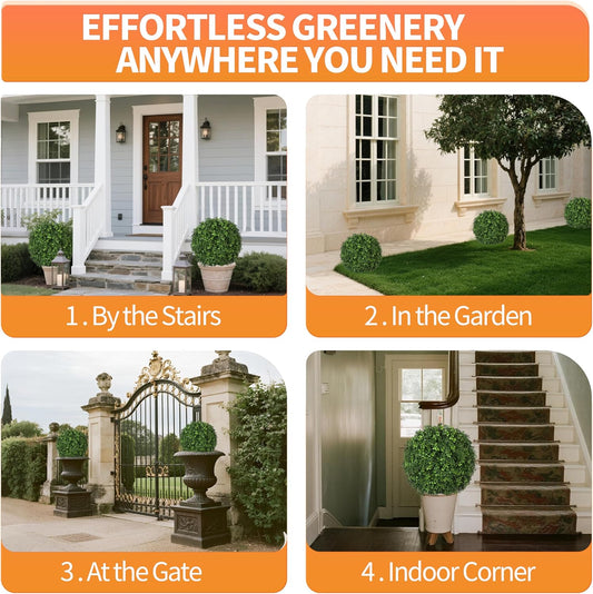 QIANYUN Artificial Topiary Trees Outdoor – 18 Inch Fake Boxwood Plants, UV Resistant Faux Shrubs for Outdoor/Indoor Decor, Perfect for Porch, Garden, Backyard