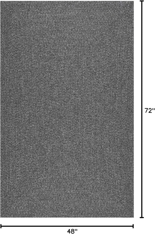 nuLOOM 4' x 6' Solid Hand Braided Indoor/Outdoor Area Rug, Pet-Friendly, High Traffic, Weather Resistant, for Patio, Balcony, Bedroom, Living, Dining Room, Wynn Charcoal