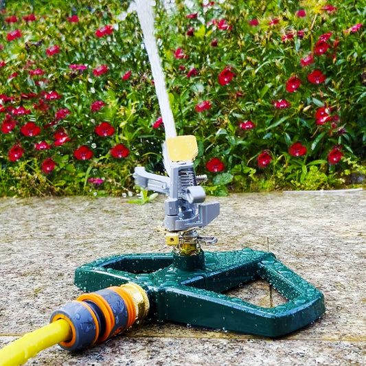 Heavy Duty Metal Pulsating Sprinkler for Yard - 360 Degree Roating Automatic Water Sprinkler for Lawn with Metal Base, Pulsating Impact Sprinklers for Large Area Covers Up to 85β Diameter