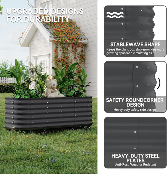 95x24x20in Galvanized Raised Garden Bed with Wheels & Water Reservoir β Durable Outdoor Planter Box, Elevated Raised Beds for Gardening, Portable Garden Box for Indoor/Outdoor Plants, Gray