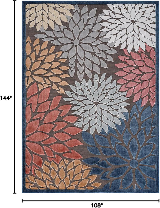 Beverly Rug Outdoor Rug 9x12 Large Modern Floral Tropical Area Rugs for Indoor and Outdoor Patio Easy to Clean Non Shedding Living Room Porch Garden Washable Outside Carpet (9 x 12 Brown)