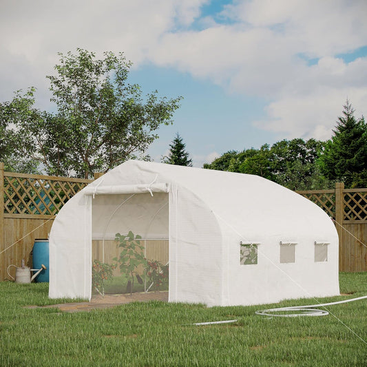 Outsunny 11.5' x 10' x 6.5' Walk-in Tunnel Greenhouse, Green House with Zippered Mesh Door, 7 Mesh Windows & Roll-up Sidewalls, Upgraded Gardening Plant Hot House with Galvanized Steel Hoops, White