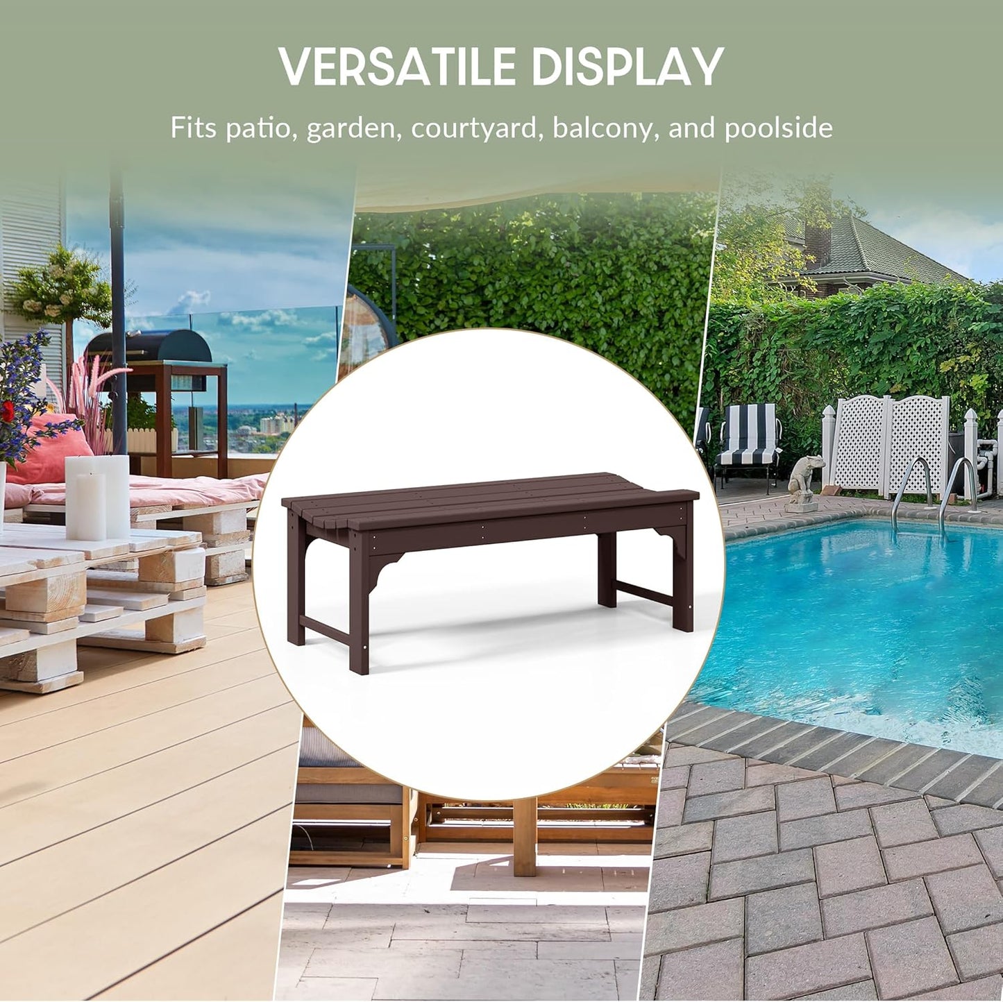 WestinTrends Malibu Outdoor Bench, All Weather Resistant Poly Lumber Backless Patio Garden Bench, Adirondack Curved Bench Seat for Comfort, Dark Brown