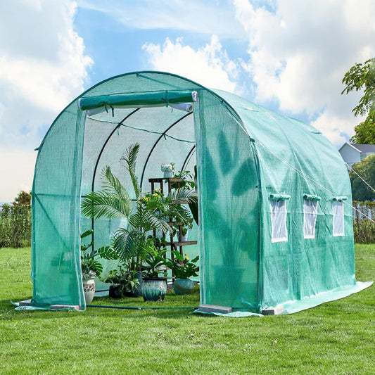 Walk-in Tunnel Greenhouse,Portable Plant Hot Housewith Dual Zippered Screen Doors & 6 Screen Windows Heavy Duty Plastic Plant Warm House with Reinforced Frame (12x7x7 FT)