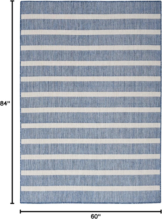 Nourison Home Positano Indoor/Outdoor Navy Ivory 5' x 7' Area Rug, Easy Cleaning, Non Shedding, Bed Room, Living Room, Dining Room, Deck, Backyard, Patio (5x7)