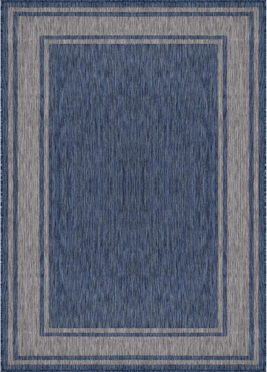 Beverly Rug Large Outdoor Rug 10x14 Modern Bordered Area Rugs for Indoor and Outdoor Patio Deck Porch Garden Waterproof Weather Sun Resistant Washable Outside Carpet (10 x 14 Navy)