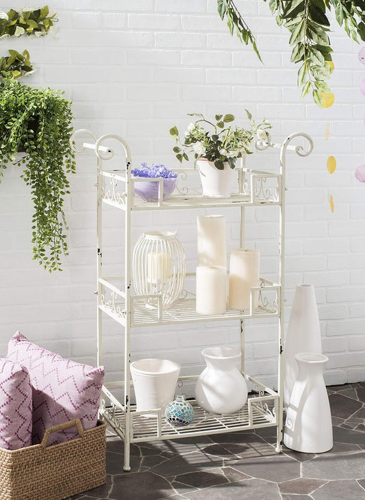 SAFAVIEH Outdoor Collection Noreen Antique White 3 Tier Shelf