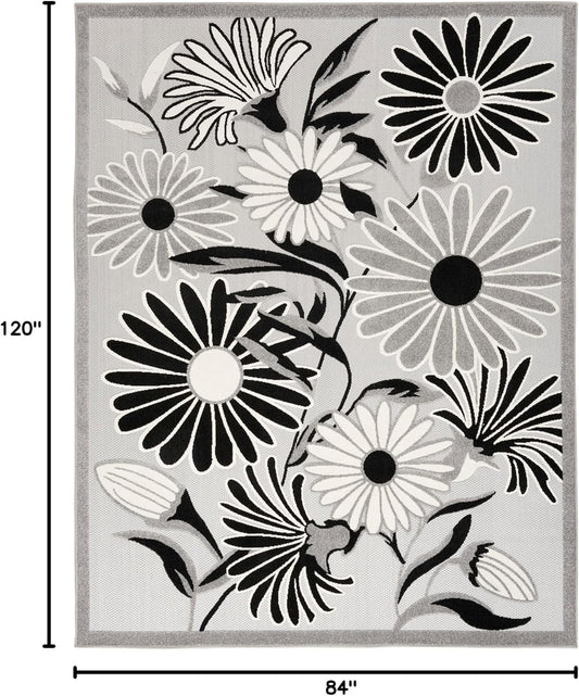 Nourison Home Aloha 7' x 10' Black White Fabric Contemporary Area Rug (7' x 10')