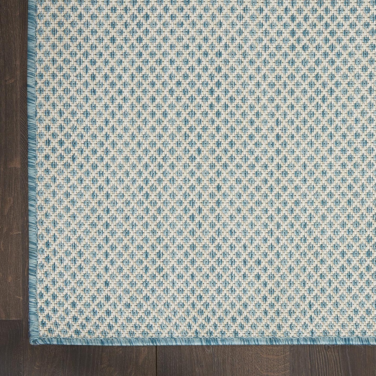 Nourison Home Courtyard Indoor/Outdoor Ivory/Aqua 5' x Square Area Rug, Easy Cleaning, Non Shedding, Bed Room, Living Room, Dining Room, Backyard, Deck, Patio (5 Square)