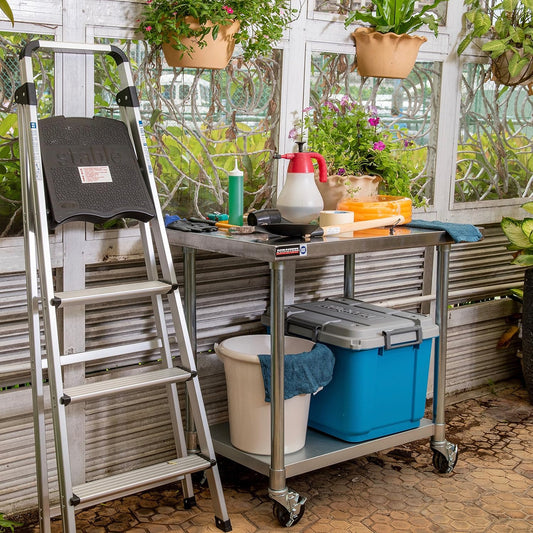 DuraSteel 30x48 NSF Stainless Steel Cart - Heavy Duty Food Prep Table with Undershelf - Rolling Kitchen Island on Wheels for Commercial Restaurant Kitchen, Garage, Outdoor Cooking, BBQ Grill, Counter