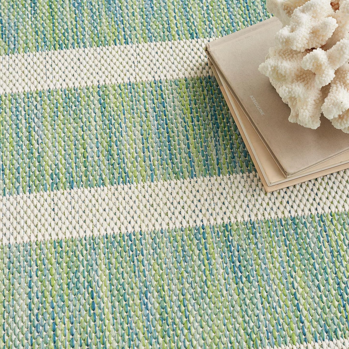 Nourison Home Positano Indoor/Outdoor Blue Green Ivory 5' x 7' Area Rug, Easy Cleaning, Non Shedding, Bed Room, Living Room, Dining Room, Deck, Backyard, Patio (5x7)
