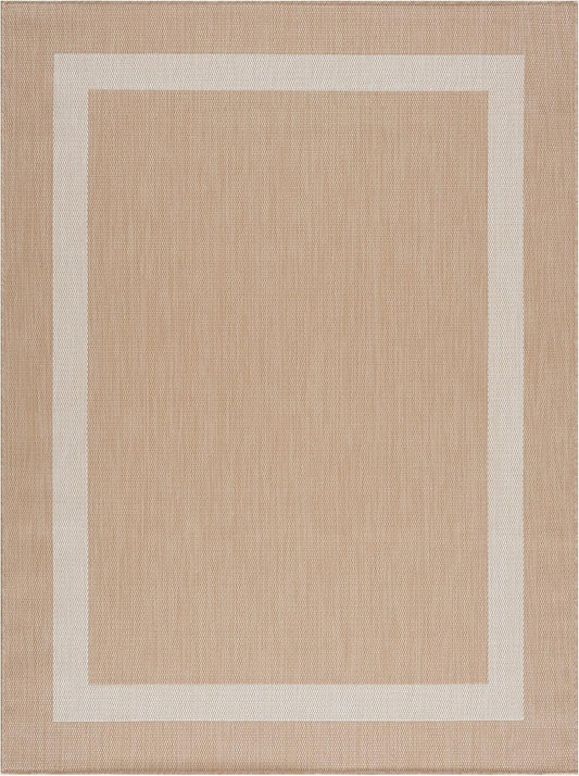 CAMILSON Outdoor Rug 9x12, Large Modern Outside Rugs for Patios Porches Waterproof Durable Washable Non-Shedding, Easy-to-Clean Indoor Outdoor Area Carpet (9 x 12, Bordered - Beige/White)