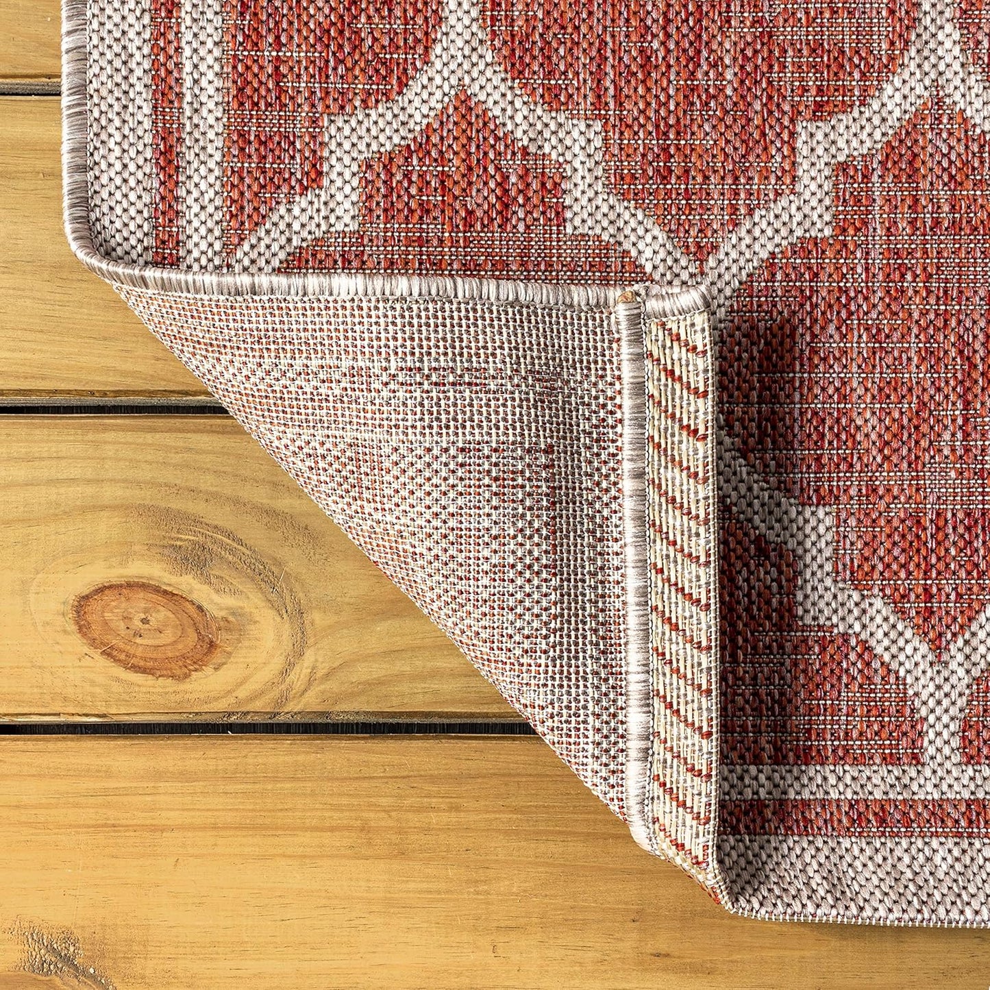Eyely BMS109C-8TGN Trebol Moroccan Trellis Textured Weave Red/Beige 8' Octagon Indoor/Outdoor Area Rug, Red/Beige, 8' Octagon, Indoor/Outdoor, Area Rug