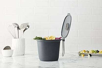 Chef'n Compost Bin 0.85 Gallon with Odor-Absorbing Charcoal Filter - Dual-Bin Design for Kitchen Trash Can Use, Compact Garbage Bin for Countertop or Under-Sink Storage, Easy One-Hand Operation