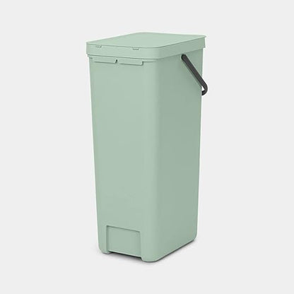 Brabantia Sort & Go Kitchen Recycling Bin | L / 10.6 Gal / 40L | Jade Green | Removable Stay-Open Lid, Carry Handle | Trash Can for Bottles, Cans, Paper, Glass | Wall Bracket Sold Separately
