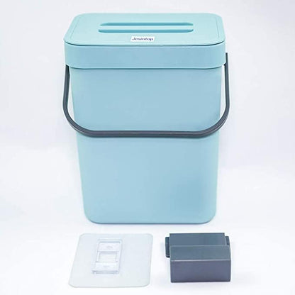 Kitchen Small Trash Can with Lid, Odorless Mini Trash Can,Kitchen Compost Bin, Plastic Hanging Waste Basket for RV/Office/Bedroom/Study/Refrigerator, 3L/0.8 Gal Series, Blue