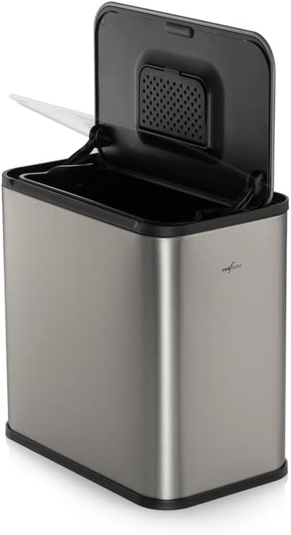 RED FACTOR Stainless Steel Hanging Trash Can with Lid and Inner Bucket – Slim 1.3 Gallon Odor-Free Compost Bin for Kitchen Cabinet, Countertop, Under Sink, or Bathroom (Metallic Gray)