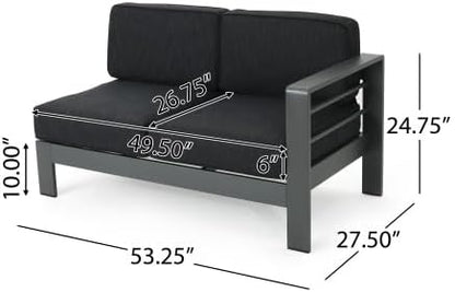 Outdoor Aluminum Furniture Set, 4-Person Patio Sectional Conversation Sofa Set, L-Shaped Outdoor Sectional Sofa with Cushions for Patios, Poolsides, Gardens (Black,Dark Gray)