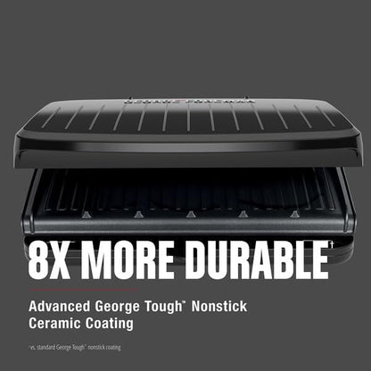 George Foreman Family-Size Grill & Panini Press, Nonstick Ceramic Coating, Fat-Removing Slope, Adjustable Angle, Indoor/Outdoor Use