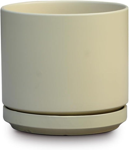 Mid Modern Planter with Detached Saucer (Cloud White,10.0" D x 9.0" H)