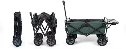Heavy Duty Steel Frame Collapsible Folding Wagon with Table,150 Pound Capacity Outdoor Camping Garden Utility Wagon Yard Cart (Green, 1PACK)